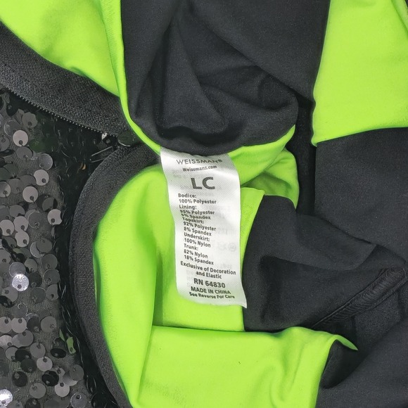 Weismann Girls Neon Green & Black Sequin Dance Dress with Tulle Skirt Size LC - Picture 4 of 4